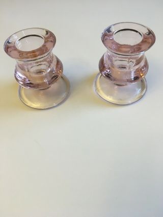 Two Vintage 2.  5” Pink Depression Glass Candlesticks.  From An Estate In St Louis