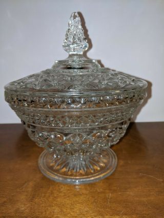 Vintage Lead Crystal Clear Glass Candy Dish Bowl With Lid 7 1/2 L 7w