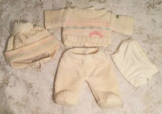 Vintage 1985 Cabbage Patch Kids Baby White Knit Sweater Outfit With Hat,  Diaper