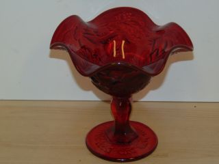 Vintage 5 3/4  Ruby Red Ruffled Edge Compote - Fenton? - Laure Pattern - Ex Cond