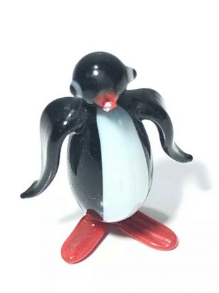 Gca Art Glass Black & White Penguin Figurine