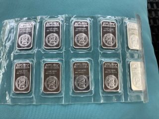 (10) 1 Troy Oz.  999 Apmex American Precious Metals Fine Silver Bars Minted