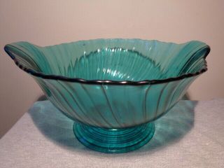 Jeannette Glass Co.  Ultramarine Petal Swirl Pedestal Bowl W/ Tab Handles