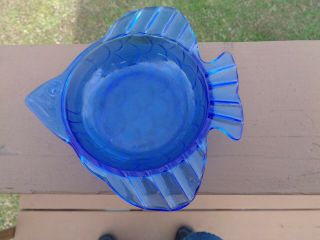 Hazel Atlas " Angel Fish " Depression Glass Cobalt Blue Candy Dish Or Ashtray