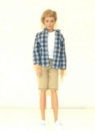 Barbie Ken Male Doll Rooted Hair Fully Articulated Shorts Plaid Shirt Shoes