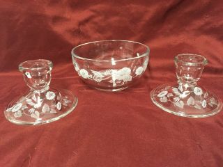 Avon Hummingbird Bowl And Candle Holders By Fostoria Glass Co.
