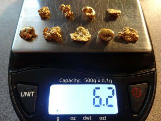 Gold Nuggets 6.  2 Grams Natural California Placer Gold Mined In Placerville,  Ca.