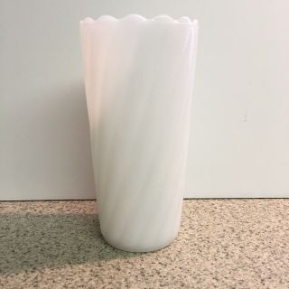 Vintage E.  O.  Brody Co.  Cleveland White Milk Glass Ribbed Scalloped Vase 7 "