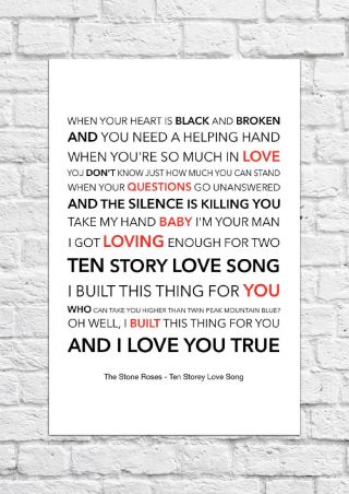 The Stone Roses - Ten Storey Love Song - Song Lyric Art Poster - A4 Size