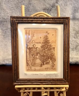 3” Framed Dollhouse Etching “Christmas Time” By John Anthony Miller - Circa 1981 3