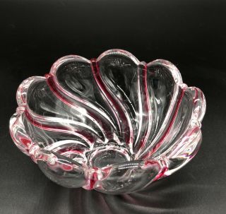 Mikasa Bowl Clear With Peppermint Pink Swirl 5 "