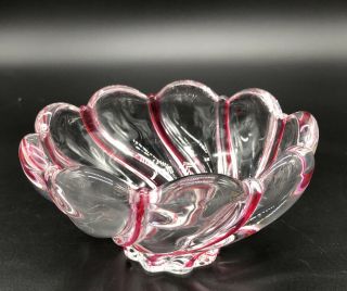 Mikasa Bowl clear with peppermint pink swirl 5 