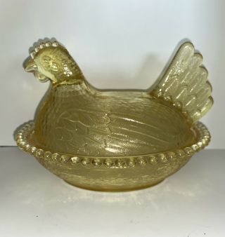 Indiana Glass Hen On Nest Clear Yellow Chicken Candy Dish Bowl With Lid
