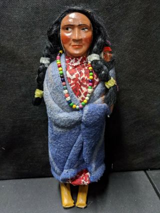 Vintage Skookum Native American Indian Doll Woman Squaw With Baby Bully Good