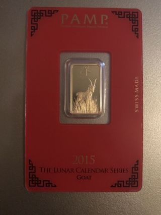 5 Gram Pamp Suisse Chinese Lunar Year Of The Goat Gold Bar Assay Card