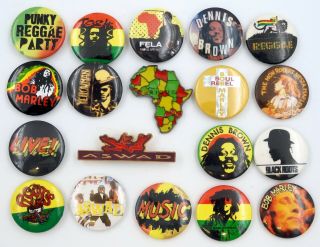 Bob Marley And Reggae / Rasta Badges 19 X Vintage Pin Badges Dennis Brown