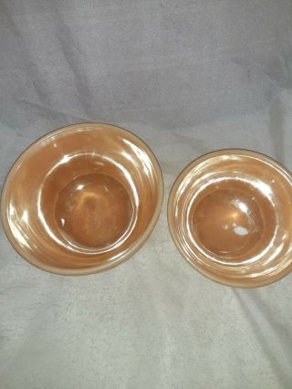 (2) Vintage Fire King Oven Ware Peach Lustre 6 " &.  7” Mixing Serving Bowl