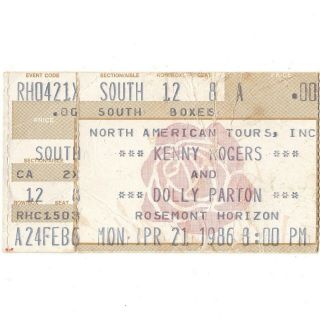 Kenny Rogers & Dolly Parton Concert Ticket Stub Chicago 4/21/86 Rosemont Horizon