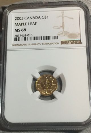 2003 Gold Maple Leaf - 1/20 Oz Ms 68 - 3950 Minted - 5 Graded By Ngc None Higher