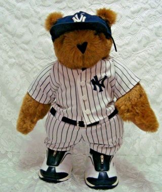 Handmade Vermont Teddy Bear Jointed Dressed As York Yankee Plush Animal
