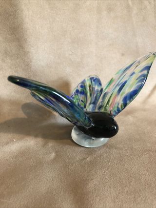 Dynasty Gallery Glass Blue With Pink Butterfly Figurine Paperweight