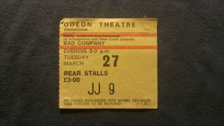 Bad Company Concert Ticket Stub 3/27/1979 Birmingham,  England