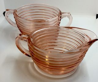 Anchor Hocking Pink Depression Glass Creamer And Sugar Bowl Manhattan Pattern
