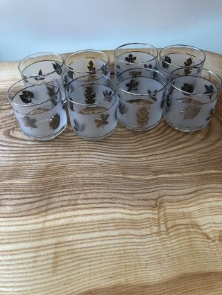 Vintage Retro Libbey Glass Set 8 Silver Leaf Glasses