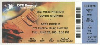 Rare Lynyrd Skynyrd & Deep Purple 6/28/01 Clarkston Mi Full Ticket