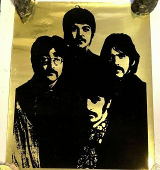 Vintage The Beatles Gold Flocked/velvet Poster 24 " X30 " John Paul George Ringo