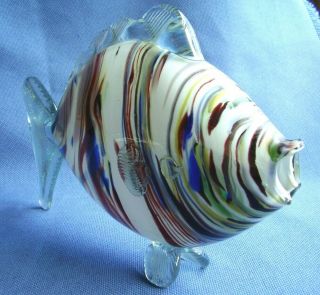 Vintage Murano - Art Glass Fish Vase - 29 Cm Long - Prone - Vibrant Colours