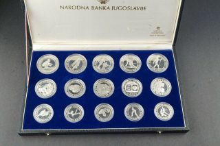YUGOSLAVIA SARAJEVO 1984 SET OF 15 SILVER OLYMPIC PROOF COINS NUC14 2