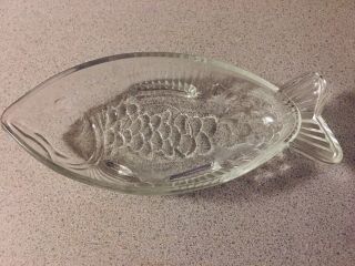 Vintage Clear Glass Fish Shaped Plate Dish 8 " X 4”