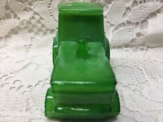 Green Jadeite milk glass farm tractor candy container john deere Slag marble art 2