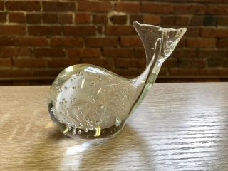 Vintage Clear Glass Whale - Paperweight Controlled Bubbles - Maybe Murano?