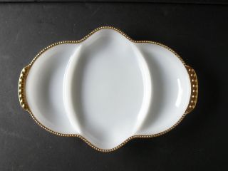 Vintage Fire - King Gold - Trimmed Milk Glass 3 Section Divided Relish Dish