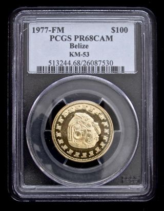 1977 - Fm Belize $100 Gold Coin,  Km - 53,  Pcgs Pr68cam