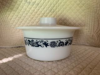 Vintage Pyrex Glass Margarine Bowl With Lid Old Town Blue