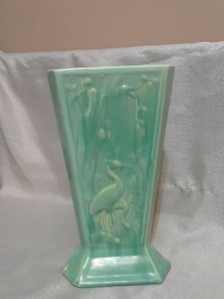 Vintage Teal Green 11 Inches High Pelican/flamingos Vase 2129