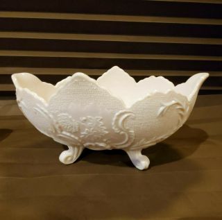 Vintage Shell Pink Milk Glass Footed Bowl Serving Dish 10 " By 7 3/4 " By 2 1/2 "
