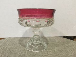 Vintage Ruby Red Thumbprint Kings Crown Cranberry Glass Dish Compote