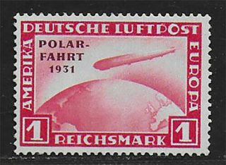 Dt.  Reich 1 Rm.  Polarfahrt Zeppelin Flugpost 1931 Mnh Signed Cv $ 660.  -
