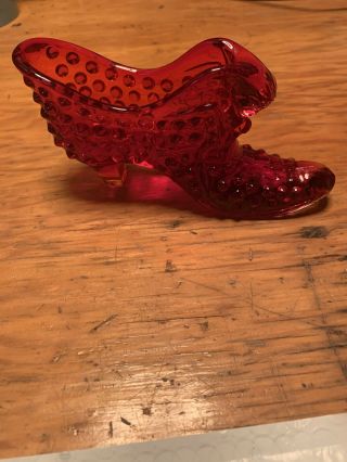 Vintage Fenton Ruby Red Glass Cabbage Rose Shoe Slipper Boot