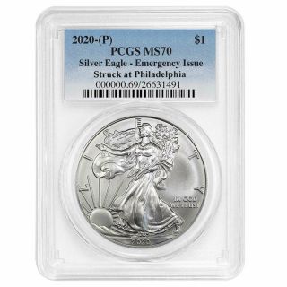 2020 (p) $1 American Silver Eagle Pcgs Ms70 Emergency Production Blue Label