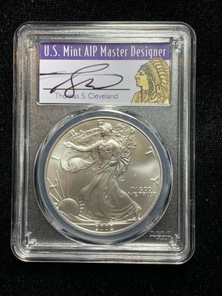 2002 $1 American Silver Eagle Dollar Pcgs Ms70 Thomas Cleveland Native