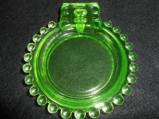 Green Vaseline Glass Candlewick Dish Nappy Soap Jam Tip Tray Uranium Ashtray Art