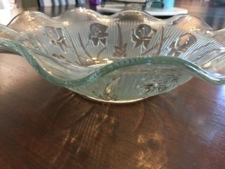 Vintage Iris & Herringbone Pattern Clear Glass Bowl,  Jeannette Depression Glass