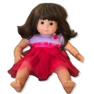 American Girl Bitty Baby Twin Doll Brunette Hair Brown Sleep Eyes Pink Dress