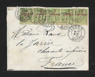 French Morocco Tanger Strip Of 5 On Cover 1901