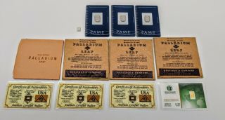 Palladium Leaf - 3 Grain,  Benchmark Gold Bars - 3g Pamp Platinum Bars,  1g Valc